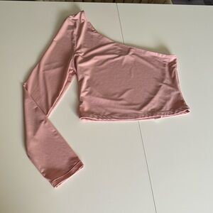 Double Lined Pink One Shoulder Crop Top